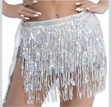 Ladies Girls Sequin Skirt Belly Dance Costume Fringed Sparkle Skirt
