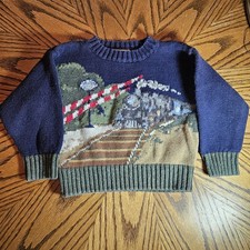 Vintage 90s Kitestrings Sweater Kids Size 2 Train Railroad