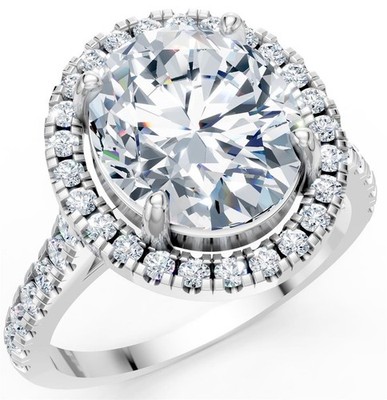 Lab Grown Oval Solitaire Round Diamond VS F 3.60 Carat Halo Engagement Ring Gold
