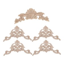 5pcs Wood Carved Appliques Onlays - Unpainted Wooden Corner Trim Decals -