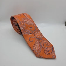 Barry.Wang Silk Necktie Orange Paisley Tie Men’s Formal Wedding Business