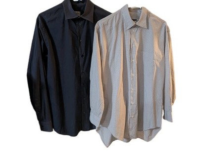 Giorgio Armani Lot of 2 Dress Shirts Blue Glen Check 40 153/4 Grey Med Designer 