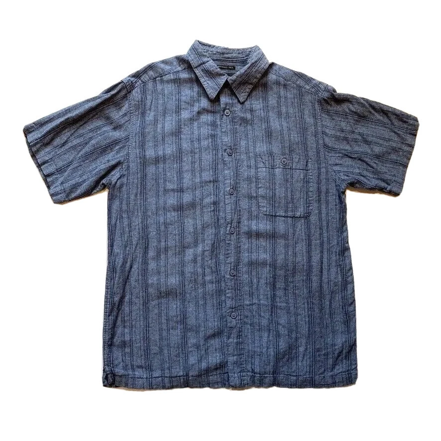 Marc Edwards Shirt Mens Extra Large Blue Striped Button Up Linen Pocket Casual