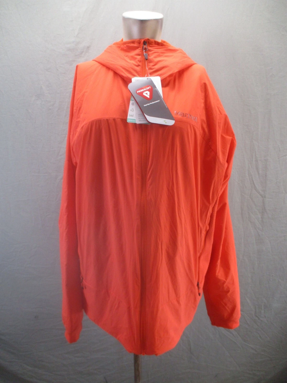 NWT MARMOT Size XL Mens Orange Full Zip Stand Collar Lightweight Windbreaker 519