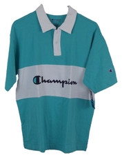 Champion Brand Mens Relaxed Fit Polo Shirt M MED Turquoise Blue White NWT