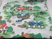 Vintage Smurf Smurfette Village Full Flat Bed Sheet Double Poly Cotton Blend