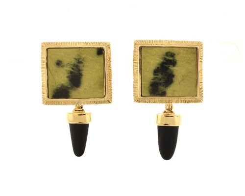 Vintage Llyn Strong 14K Gold Abstract Painting Framed Dangle Drop Earrings