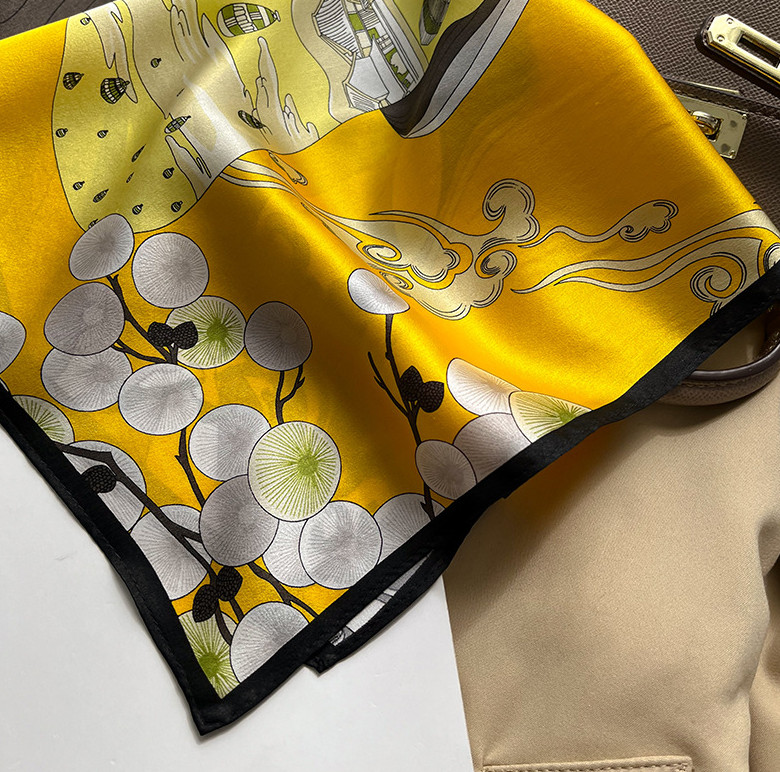 100% Silk Scarf Women Hot Air Balloon Kerchief Square Bandana Wrap 53X53cm