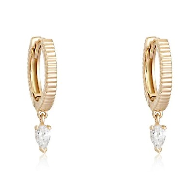 Pear shape Simulated Diamond Earring in 14K Yellow Gold Micron 
