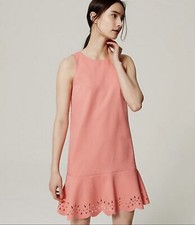 Ann Taylor Loft Salmon Pink Laser Cut Ruffle flutter Hem Dress size 10