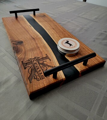 Black Walnut Epoxy River Serving Board/Charcuterie | Custom Engraving Available