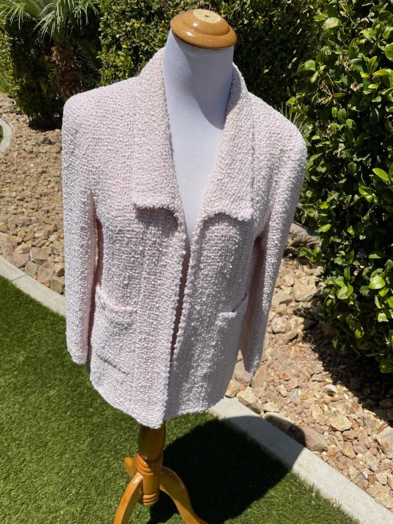 GIACCA BLAZER CHANEL TWEED ROSA CC LOGO BOTTONE