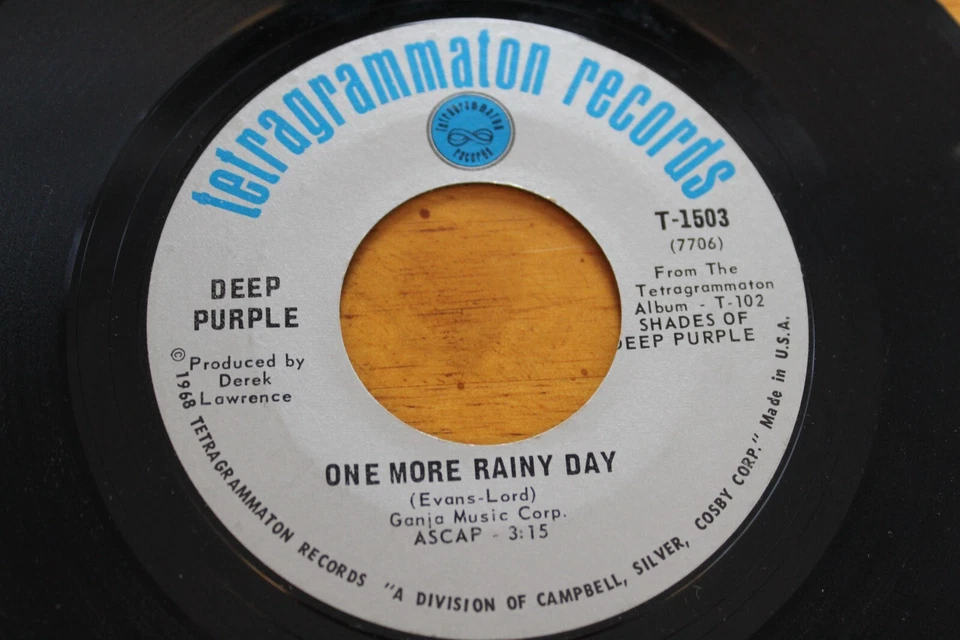 DEEP PURPLE HUSH / ONE MORE RAINY DAY 45RPM 7" JUKEBOX RECORD VG+ 1968 - Image 2 of 4