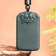 Certified Natural Grade A Dark Green HeTian Nephrite Jade Pendant Necklace
