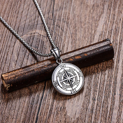 Men's Vintage Compass Necklace – Stainless Steel Adventure Pendant Gift