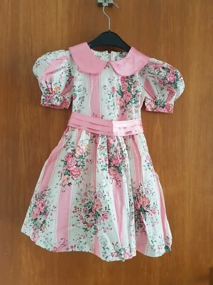 Kleid Festtagskleid weiß m. rosa Blumen Gr 104 Cocktailkleid Blumenmädchen Top - Bild 1 von 3