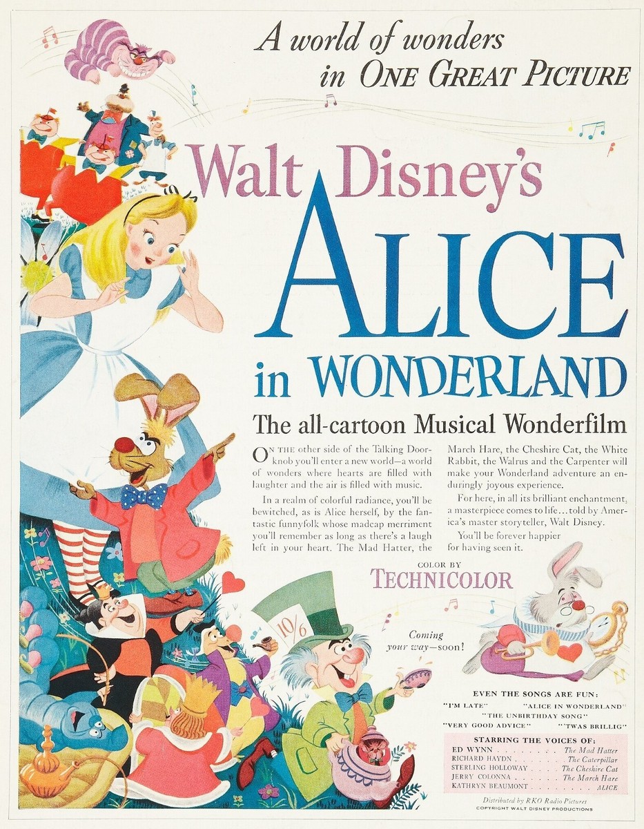 1951 Disney Alice In Wonderland Movie Poster 11X17 Mad Hatter Tea