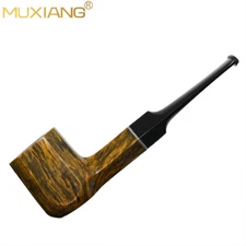 MUXIANG Briar Panel Pipe Smooth Wooden Tobacco Pipe 9mm Filter Acrylic Stem Box