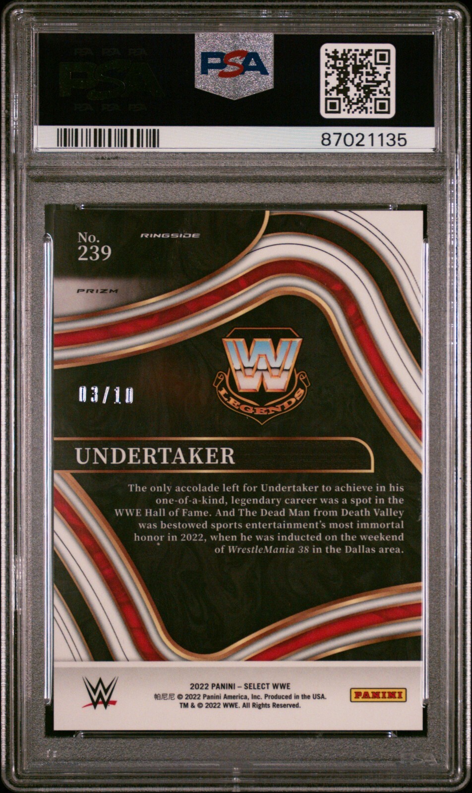 2023 WWE Undertaker #239 Select Gold Wave Prizm PSA 10 Ringside SP # /10 RARE view 2