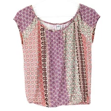 American Rag Cie Women's Peasant Short Sleeve Top, Small, Red Multi