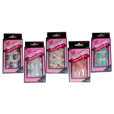 5-Pack PARTY NAILS Press On Pre-Glued, Fake Art Nails, 12 nails, Short Length