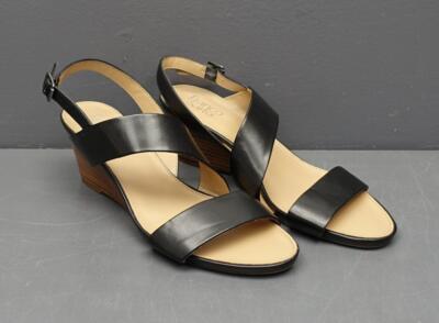 Women Franco Sarto Danilla Black Leather Size 11 Wedge Heel Sandal Shoe New