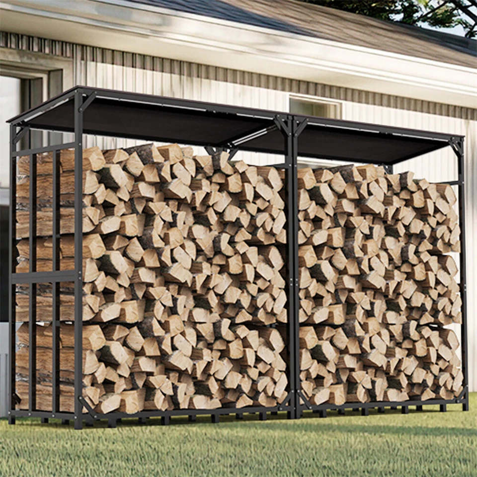 In/Outdoor Firewood Rack with Cover Firewood Storage Log Holder Heavy Duty Steel - Image 1 of 4
