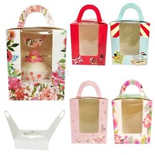 Vintage Printed Large Single Cupcake Boxes with Window - XL Muffin Carrier