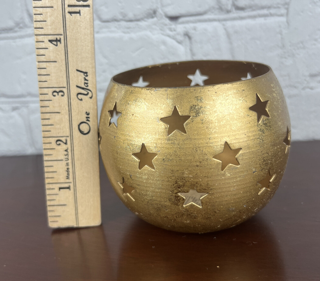 Hosley Int&rsquo;l India Solid Brass Star Cut Out Votive Tealight Holder 3.5"T  Gold