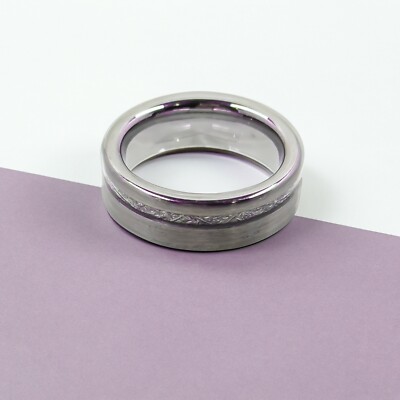 Tungsten Flat Edge Meteorite Ring - Silver, Gold, or Black - 6mm or 8mm
