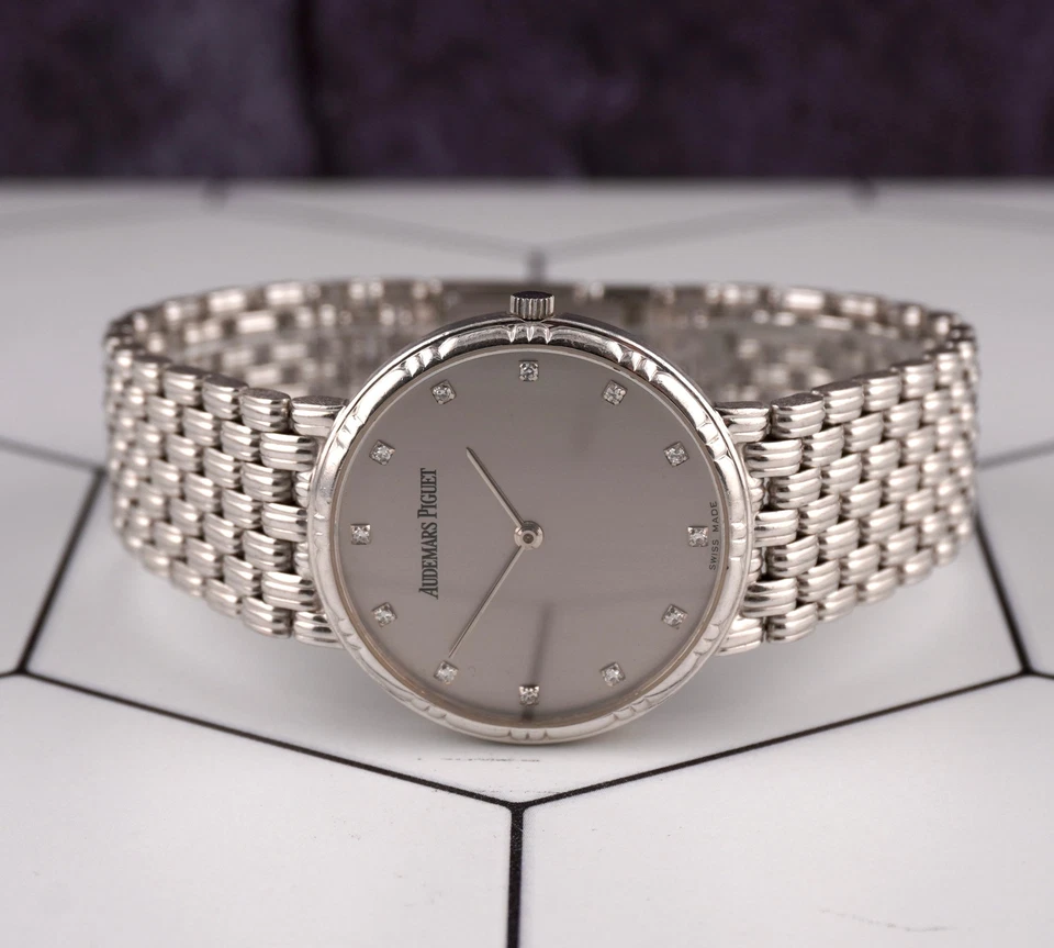 Audemars Piguet 31mm 18K Oro Bianco Fabbrica Diamante Quadrante Argento Orologio - Immagine 2 di 4