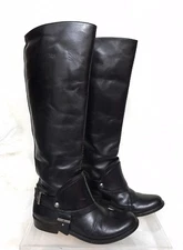 7 For All ManKind Boots Black Leather Riding Knee High Motorcycle Womens 6