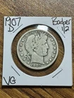 1907 D Barber Silver Half Dollar Very Good VG U.S. 50c Type Coin (Raw16853)