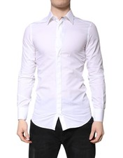 Dolce & Gabbana White Cotton GOLD Dress Formal Collared Men's Shirt Authentic