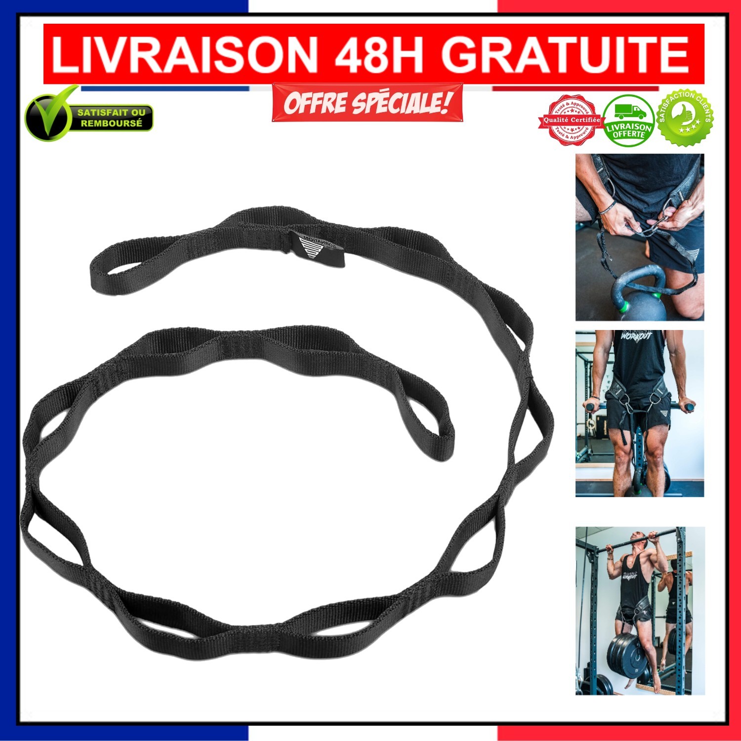 Corde pour ceinture lestée ultra résistante en nylon noir GORNATION