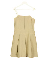 D&G DOLCE & GABBANA Khaki Green Cotton / Linen Blend Pleated Dress It46 UK 16