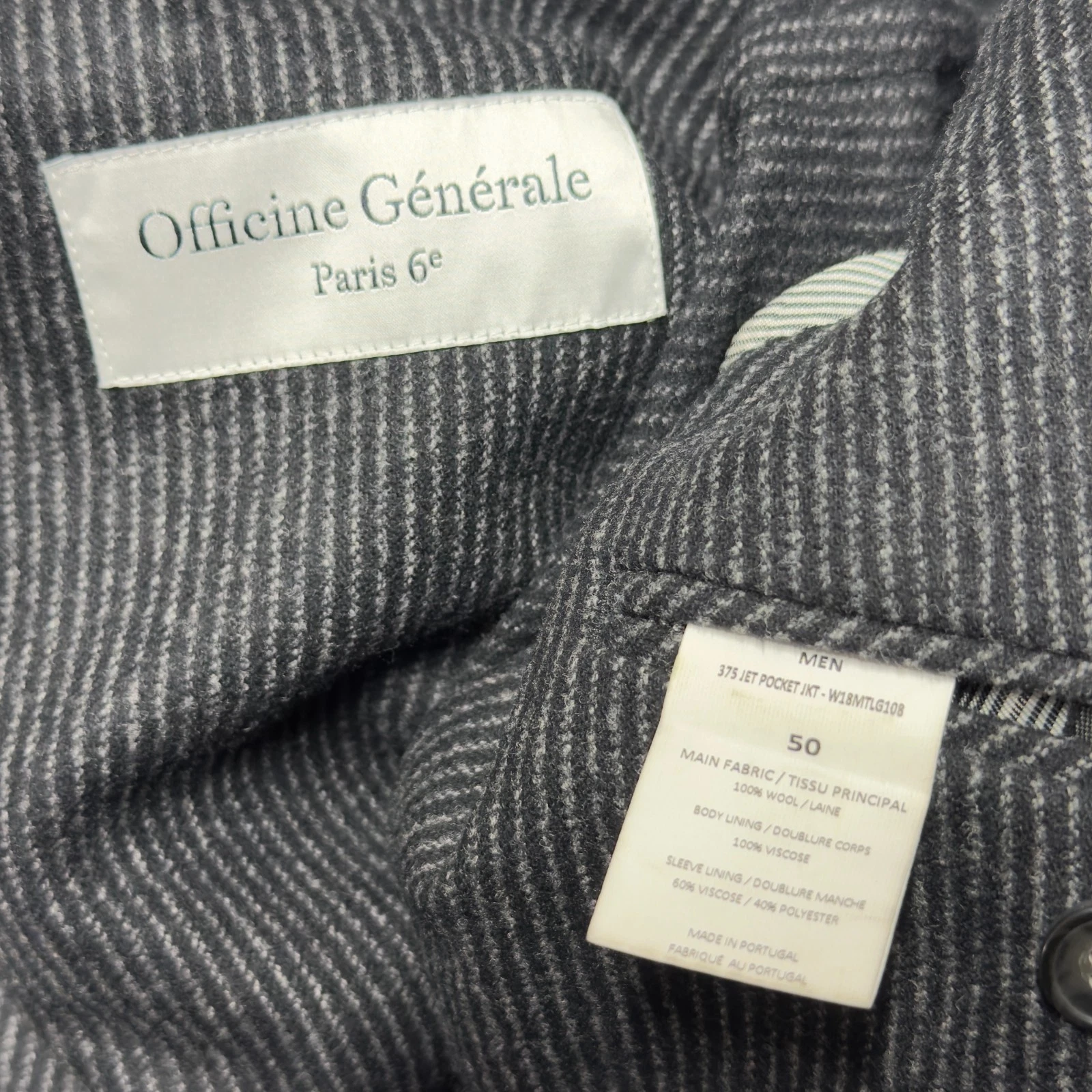 Officine Générale 100% Wool Chalkstripe Jacket Sport Blazer Men EU 50 US 40 Gray image 2