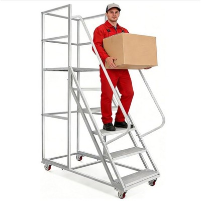 6 Step Rolling Ladder Mobile Heavy Duty 1213 LB Capacity Safety Rolling Ladders