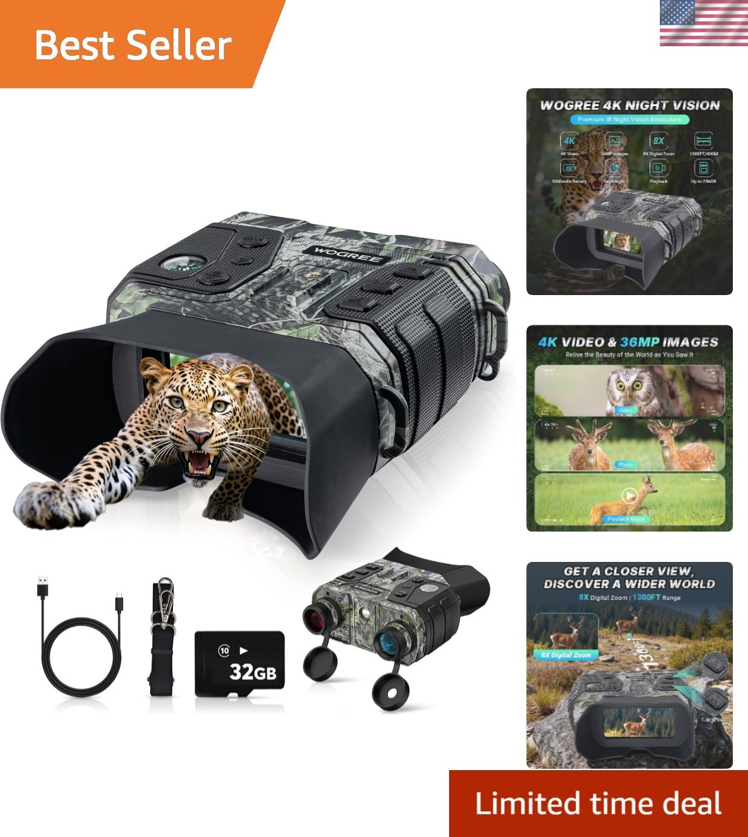 Goggles - 8x Zoom, 1300ft Range For Camping & Security Enthus...
