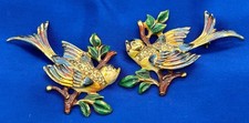 Estate Vintage Coro Craft Sterling Rhinestone Enamel Double Bird Brooch Pair