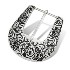 Western Antique Style Silver Alloy Floral Engraved Belt Buckle 1.5" Single Prong