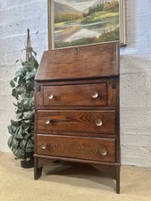 Beautiful Antique Oak Compact Writing Bureau Cabinet With Drawers