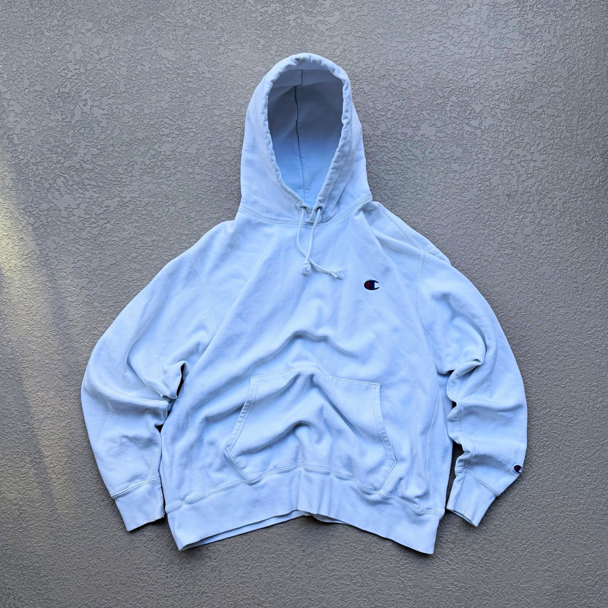 Champion Reverse Weave Men's White Fleece Pullover Hoodie XL Embroidered Logo