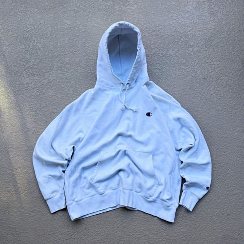 Champion Reverse Weave Men's White Fleece Pullover Hoodie XL Embroidered Logo