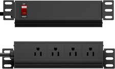 10 in Rack Mount PDU 4 Outlet 1U Power Strip 125 v 15 a 6 ft Cord Breaker Unit