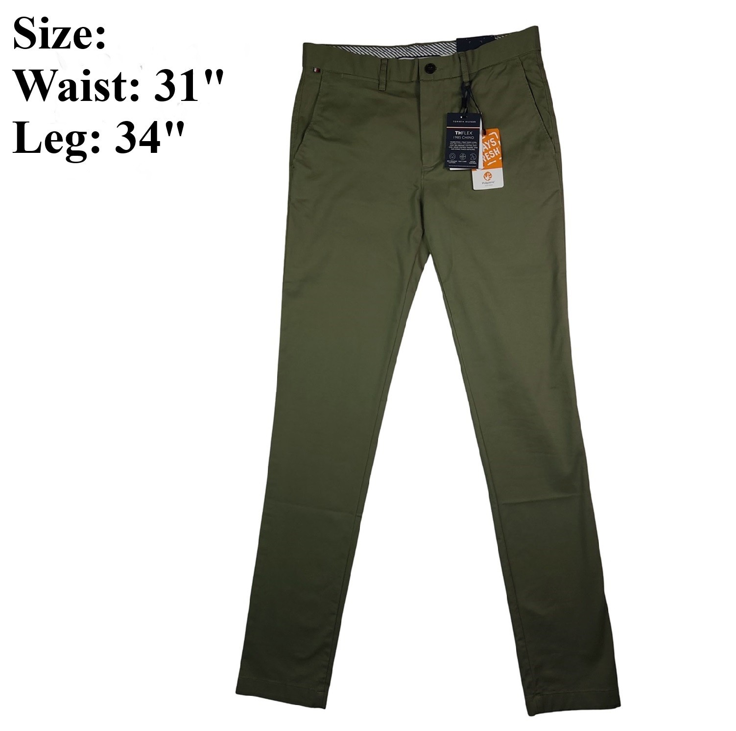 Tommy Hilfiger Mens Chinos Slim Fit Bleecker 1985 Chino New Basil Size W31 L34