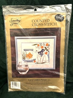 Etwas Besonderes Katze & Goldfisch Bild Vintage Kreuzstich Set