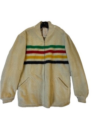 Vintage Hudson Bay 1980's 4 Point WOOL Bomber Zip Up Jacket Womens Size L Canada