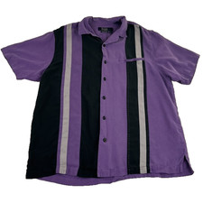 Nat Nast Bowling Shirt Mens L Purple Rockabilly Silk Loop Collar American Fit