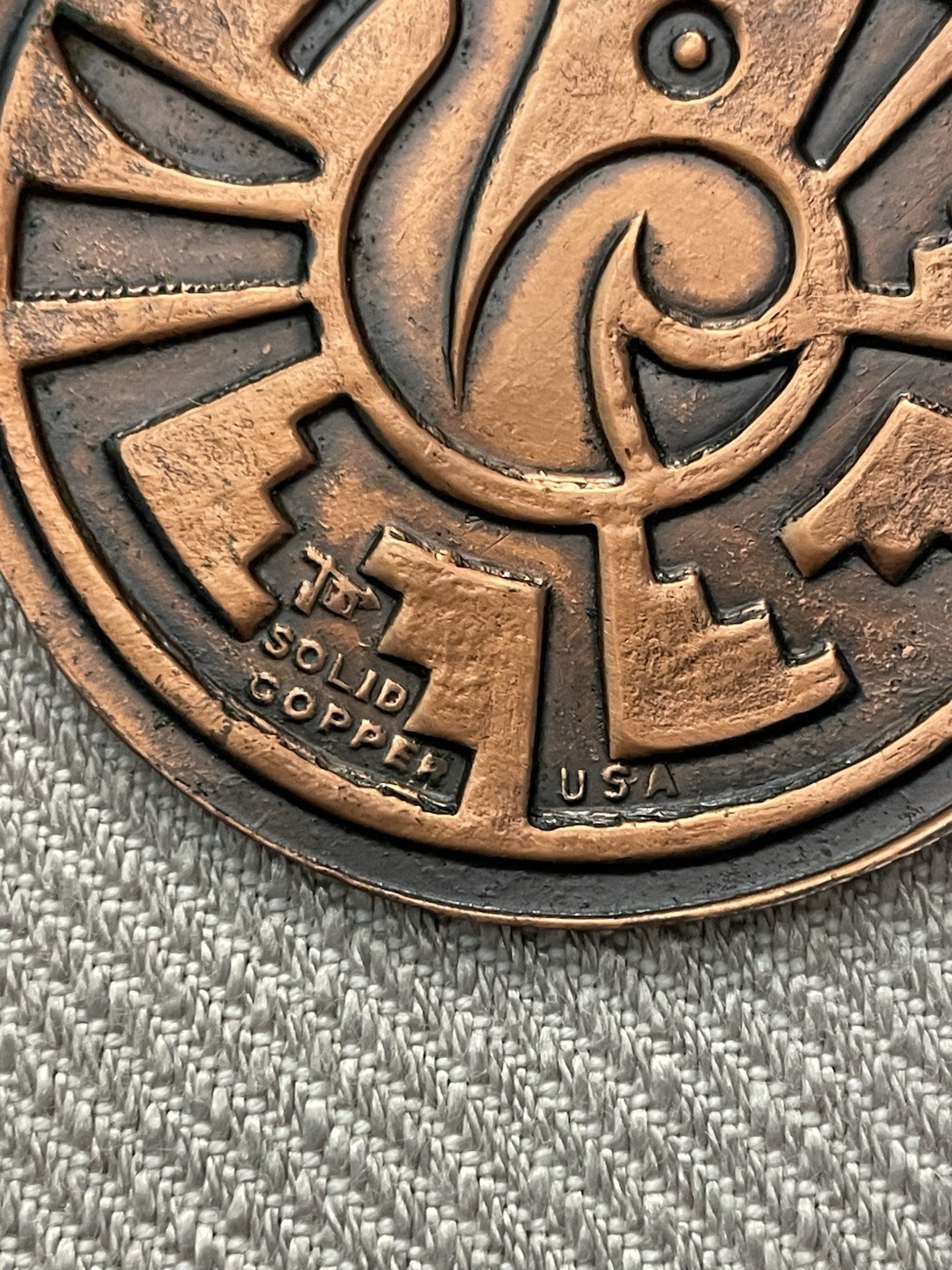 Solid Copper Stepped Meander Aztec Bird Necklace - image 4